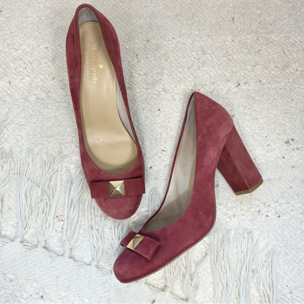 Kate Spade Heels Dark Pink/Mauve Suede Bow Block Heel Dress Shoes 8.5